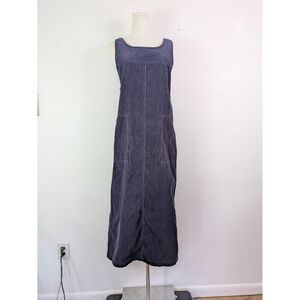 Vtg Corduroy Overall Dress Medium Navy Pockets 100% Cotton Country Cottagecore